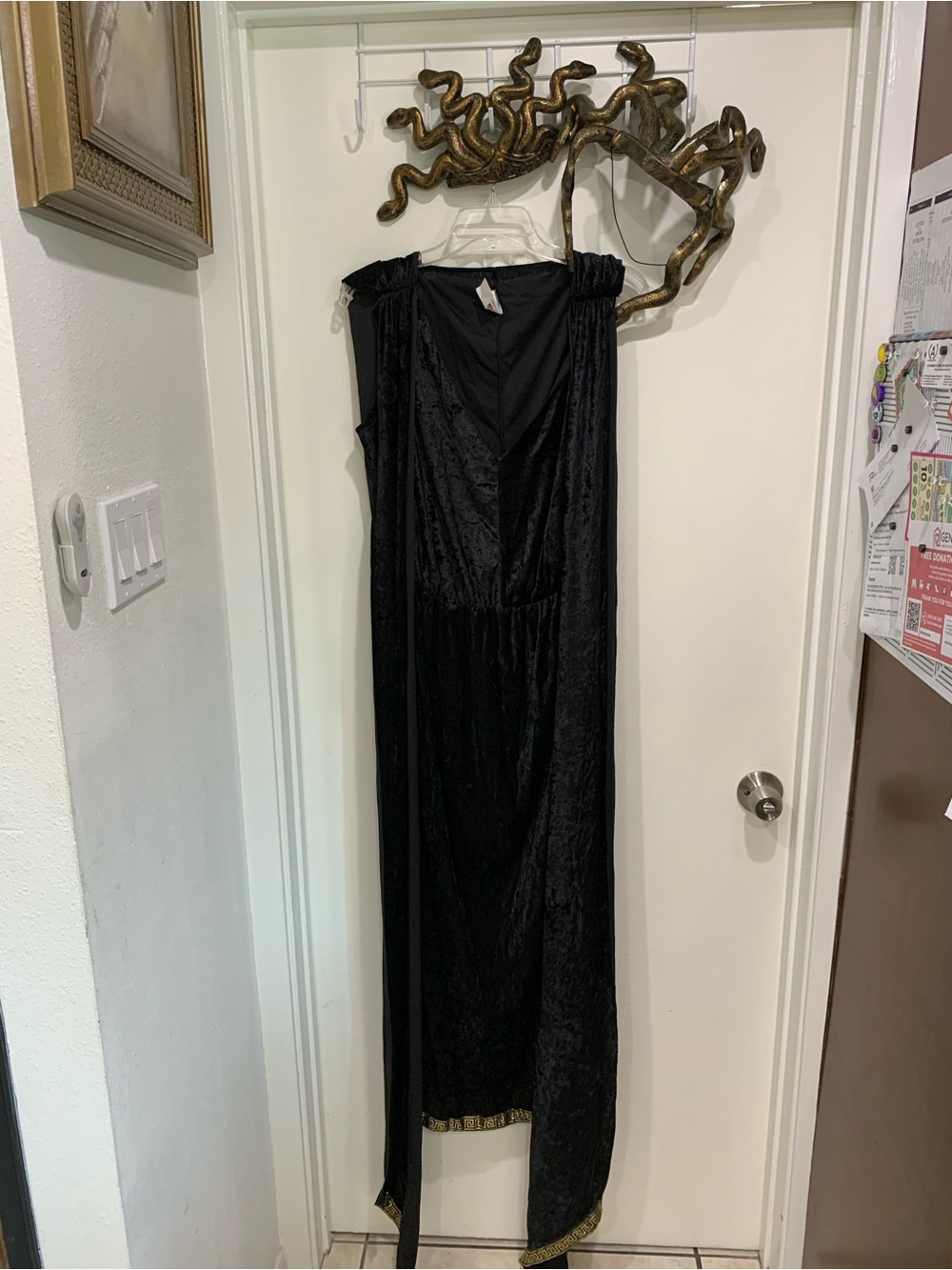 Medusa’s Black Velvet Maxi Dress with Gold Trim Costume - size O/S